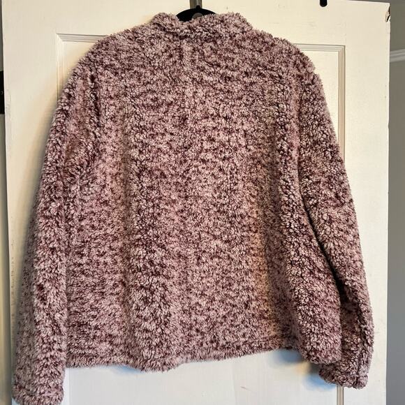 Time & Tru Speckled Burgundy Purple Cozy Sherpa Crop Jacket, Size XL (16-18) - Picture 3 of 7
